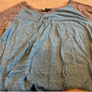 French Laundry Teal and Charcoal Long Sleeve Top